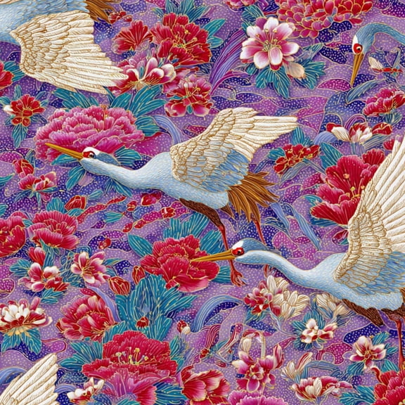 Peel and Stick Wallpaper Golden Cranes Red Blossoms Japanese Inspired Floral Purple 17.7in x 118in Contact Paper Removable Self Adhesive Wall Mural Wall Decor for Bedroom Kitchen Cabinets
