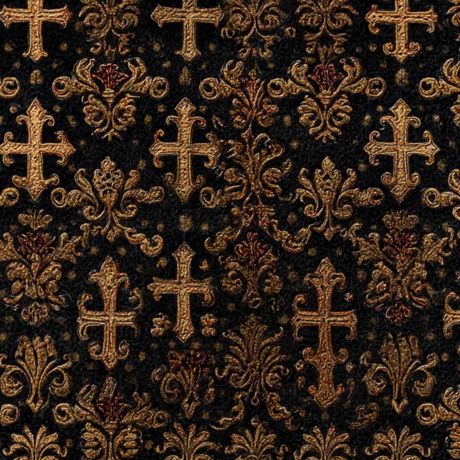 Peel and Stick Wallpaper Golden Cross Religious Vintage Gothic Motifs ...