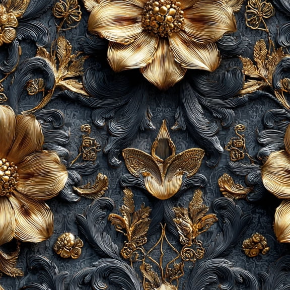 Peel and Stick Wallpaper Golden Floral Embossed Design Elegant Dark Wall Mural 23.6in x 9.8ft Self Adhesive Removable Wall Paper Renter Friendly Wallpaper for Nursery Bedroom Cabinets