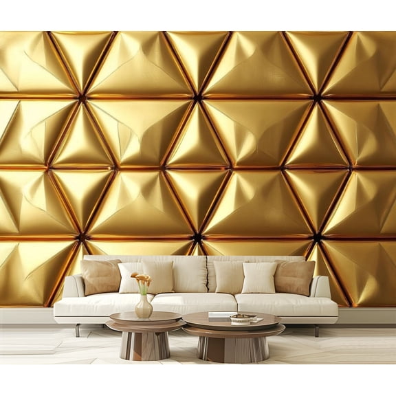 Peel and Stick Wallpaper Golden Geometrical Bedroom Living Room Wall Mural Golden Triangles Modern Art Wall Mural Decor Self Adhesive and Removable 69in x 98in