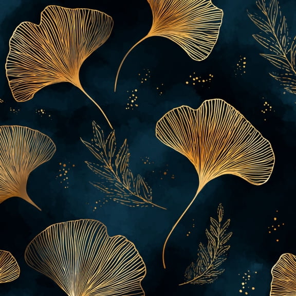 Peel and Stick Wallpaper Golden Ginkgo Leaves Botanical Dark Blue Wall Mural 23.6in x 9.8ft Self Adhesive Removable Wall Paper Renter Friendly Wallpaper for Bedroom Livingroom Office
