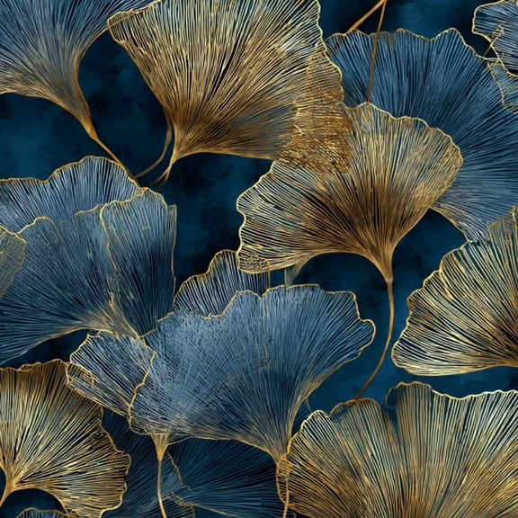 Peel and Stick Wallpaper Golden Ginkgo Leaves Deep Blue Elegant Botanical bouquet Wall Mural 17.7in x 9.8ft Self Adhesive Removable Wall Paper Renter Friendly Wallpaper for Bedroom