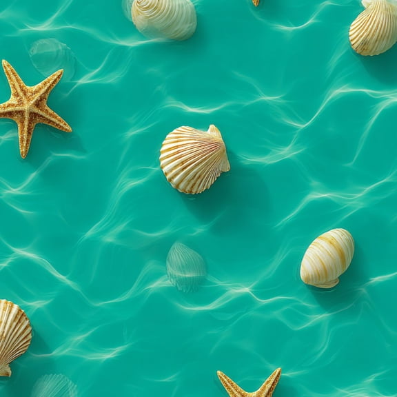 Peel and Stick Wallpaper Golden Starfish Seashells Reflective Turquoise Water Wall Mural 17.7in x 9.8ft Self Adhesive Removable Wall Paper Renter Friendly Wallpaper for Nursery Bedroom Cabinets