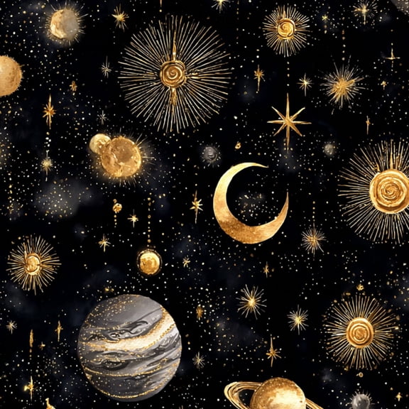 Peel and Stick Wallpaper Golden Stars Moon Planets Cosmic Space Wall Mural 23.6in x 9.8ft Self Adhesive Removable Wall Paper Renter Friendly Wallpaper for Nursery Bedroom Cabinets