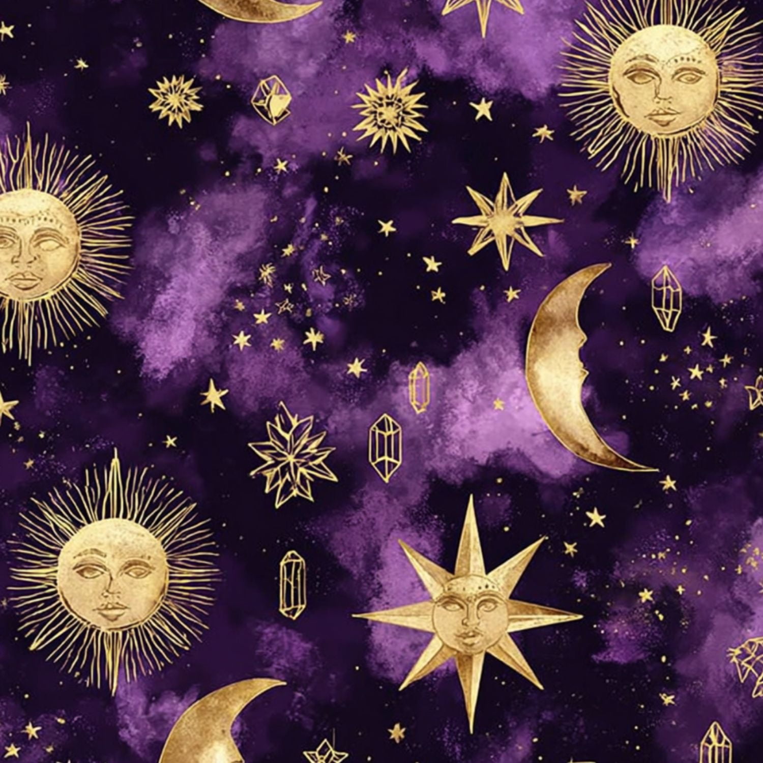 Peel and Stick Wallpaper Golden Sun Moon Star Celestial Purple Nebula Wall Mural 17.7in x 9.8ft Self Adhesive Removable Wall Paper Renter Friendly Wallpaper for Nursery Bedroom Cabinets