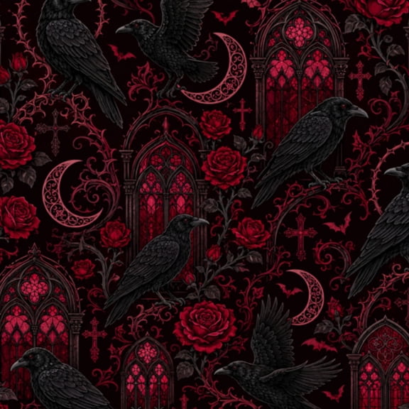 Peel and Stick Wallpaper Gothic Black Raven Crown Thorns Red Rose Stained Glass Wall Mural 23.6in x 9.8ft Self Adhesive Removable Wall Paper Renter Friendly Wallpaper for Nursery Bedroom Cabinets