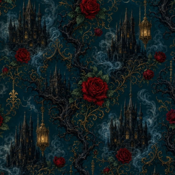 Peel and Stick Wallpaper Gothic Castle Dark Roses Mystical Forest Wall Mural 17.7in x 9.8ft Self Adhesive Removable Wall Paper Renter Friendly Wallpaper for Nursery Bedroom Cabinets