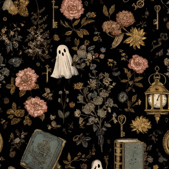 Peel and Stick Wallpaper Gothic Ghost Halloween Flora Dark Moody Witchy Book Lantern Flora Map 17.7in x 118in Contact Paper Removable Self Adhesive Wall Mural Wall Decor for Bedroom Kitchen Cabinets