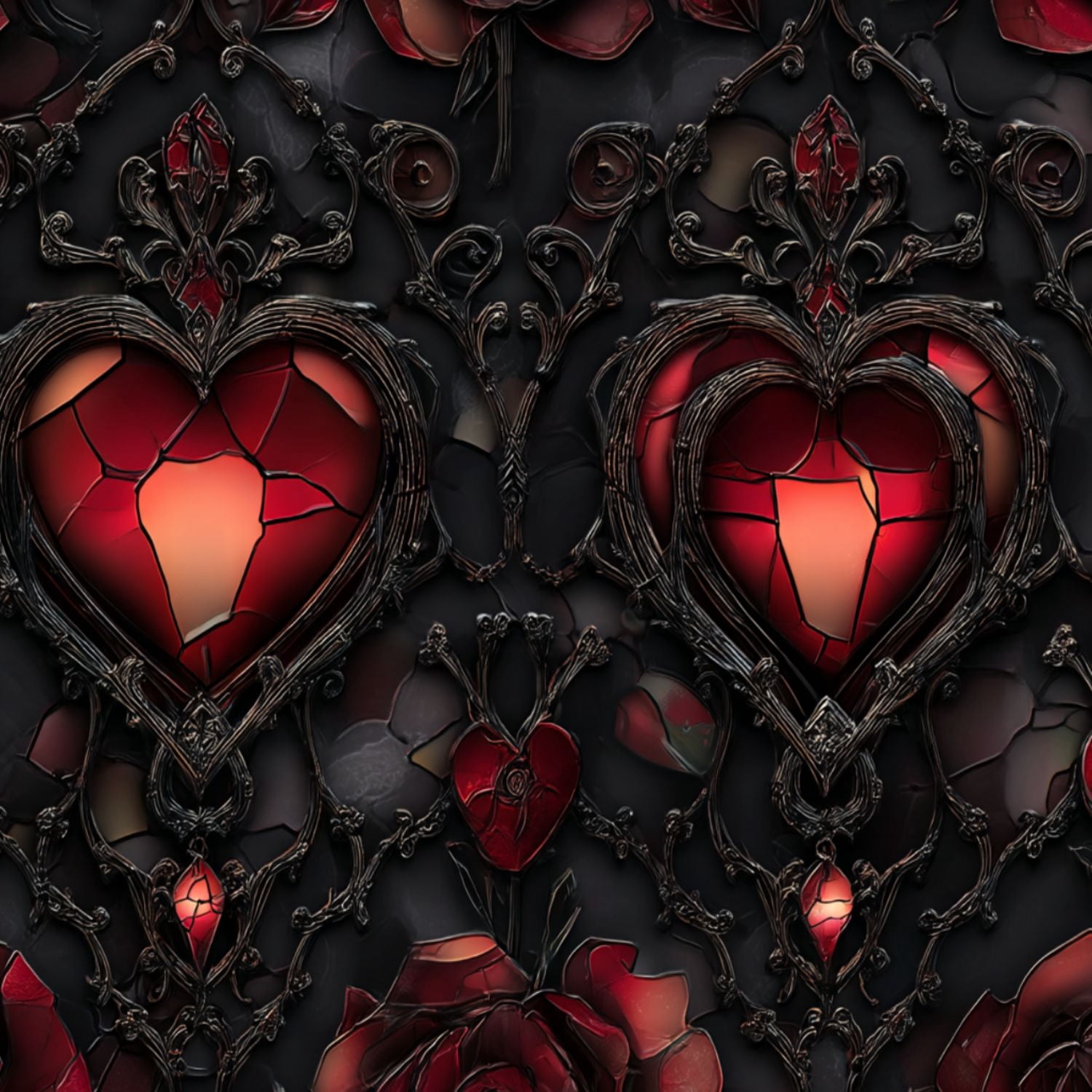 Peel and Stick Wallpaper Gothic Heart Rose Cracked Red Glass Design Wall Mural 17.7in x 9.8ft Self Adhesive Removable Wall Paper Renter Friendly Wallpaper for Bedroom