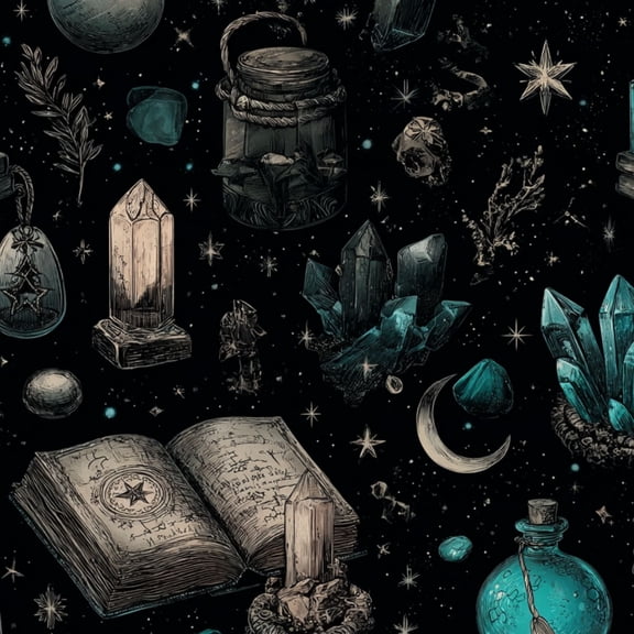 Peel and Stick Wallpaper Gothic Mystic Crystals Spell Book Potion Bottles Dark Wall Mural 23.6in x 9.8ft Self Adhesive Removable Wall Paper Renter Friendly Wallpaper for Nursery Bedroom Cabinets