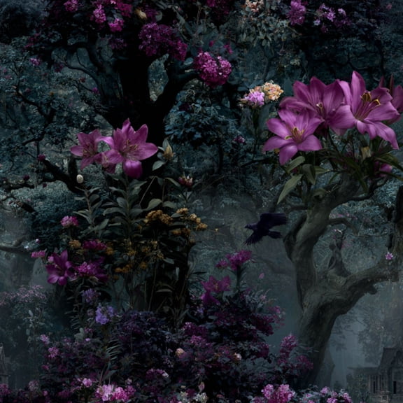 Peel and Stick Wallpaper Gothic Twilight Forest Vintage Cottage Dark Flowers Wall Paper 23.6in x 9.8ft Self Adhesive Removable Gothic Moody Contact Paper for Nursery Bedroom Cabinets