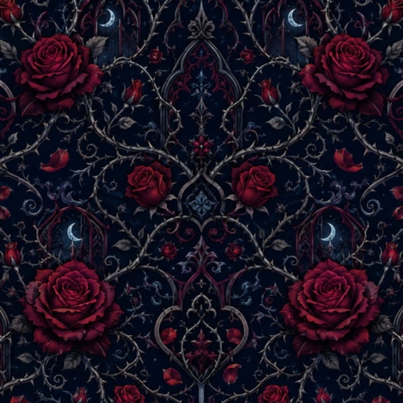 Peel and Stick Wallpaper Gothic Window Red Roses Thorns Under Full Moon Night Wall Mural 23.6in x 9.8ft Self Adhesive Removable Wall Paper Renter Friendly Wallpaper for Nursery Bedroom Cabinets