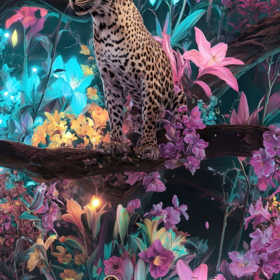 Peel and Stick Wallpaper Graceful Leopard Colorful Flowers Dark Jungle Wall Mural 17.7in x 9.8ft Self Adhesive Removable Wall Paper Renter Friendly Wallpaper for Bedroom Cabinets Maximalism Decor