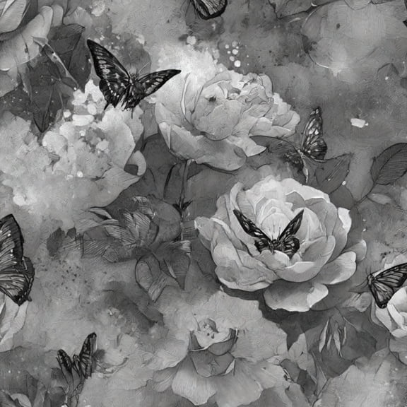 Peel and Stick Wallpaper Grayscale Butterfly Rose Art Cross Hatching Detail 23.6in x 9.8ft Self Adhesive Boho Botanical Wall Paper Removable Floral Contact Paper for Cabinets Wall Decor, Grey