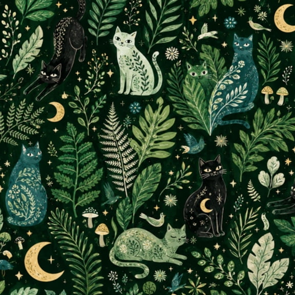 Peel and Stick Wallpaper Green Forest Cats Fairy Girl Elves Kitten Summer Spring Baby Kid Black 24in x 118in Contact Paper Removable Self Adhesive Wall Mural Wall Decor for Bedroom Kitchen Cabinets
