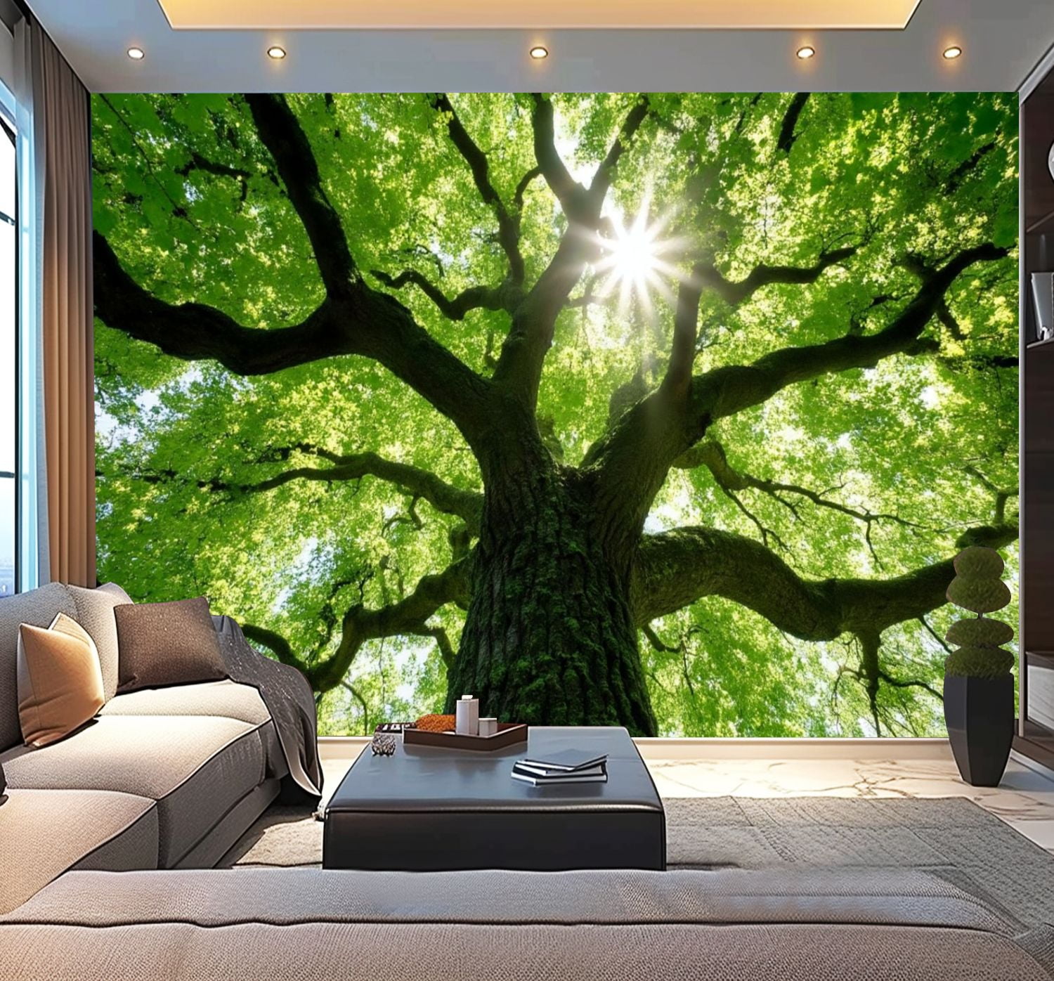 Peel and Stick Wallpaper Green Forest Decorative Large Tree Bedroom Bathroom Wall Mural Modern Art Wall Mural Decor Self Adhesive and Removable 100in x 144in
