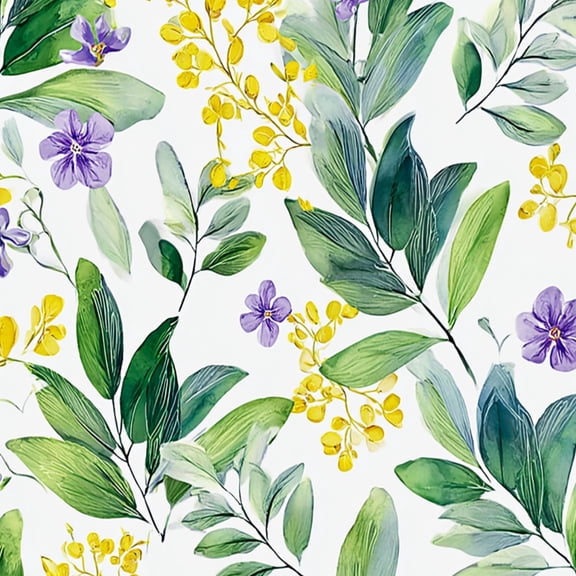 Peel and Stick Wallpaper Green Leaves Yellow Wildflowers Botanical Watercolor Wall Mural 23.6in x 9.8ft Self Adhesive Removable Wall Paper Renter Friendly Wallpaper for Nursery Bedroom Cabinets