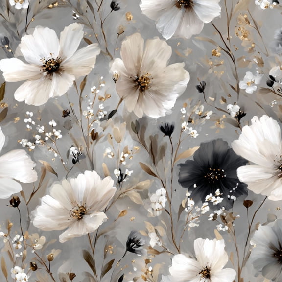 Peel and Stick Wallpaper Grey Black Beige Flower Wildflower Vintage Flowers Leaves Branches 24in x 118in Contact Paper Removable Self Adhesive Wall Mural Wall Decor for Bedroom Kitchen Cabinets