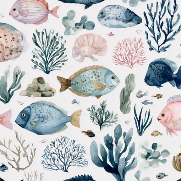 Peel and Stick Wallpaper Grey Green Blue Under Sea Animal Fish Coral Aquatic Plants Seaweed 17.7in x 118in Contact Paper Removable Self Adhesive Wall Mural Wall Decor for Bedroom Kitchen Cabinets