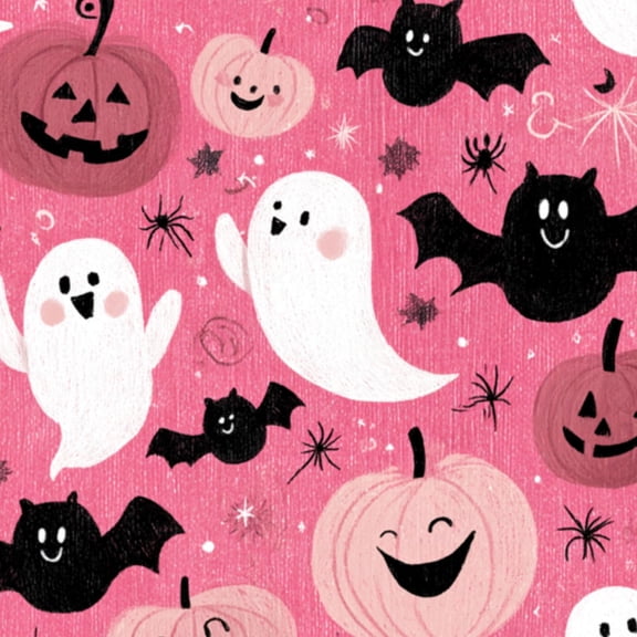 Peel and Stick Wallpaper Halloween Ghosts children Pumpkins Bats Pink Whimsical Ghosts 17.7"x118" Contact Paper Removable Self Adhesive Waterproof Wall Decor for Bedroom Kitchen Cabinets