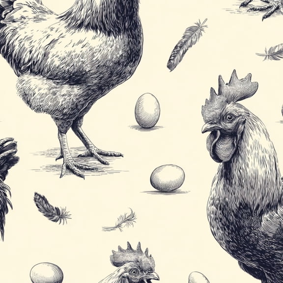 Peel and Stick Wallpaper Hand Drawn Black White Rooster Hen Eggs Feathers 24in x 118in Contact Paper Removable Self Adhesive Wall Mural Wall Decor for Bedroom Kitchen Cabinets