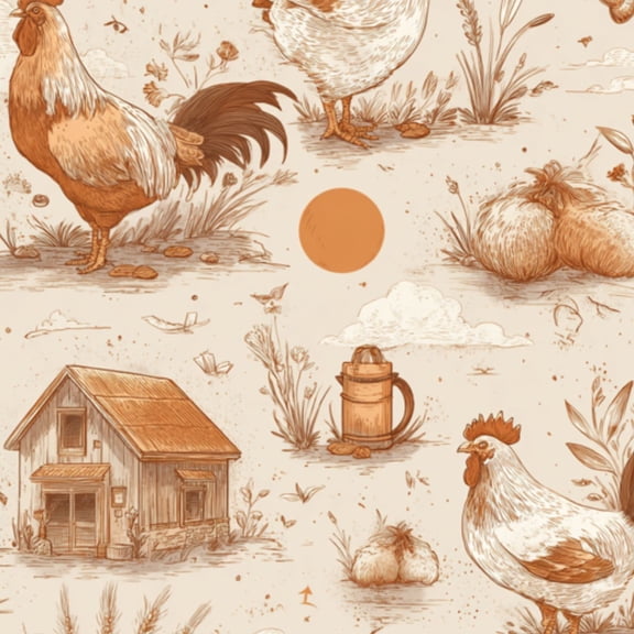 Peel and Stick Wallpaper Hand Drawn Rustic Farm Scene Rooster Hen Barn Farmhouse Wall Mural 17.7in x 9.8ft Self Adhesive Removable Wall Paper Renter Friendly Wallpaper for Nursery Bedroom Cabinets