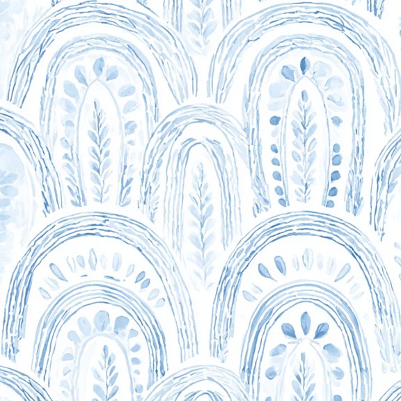 Peel and Stick Wallpaper Hand Painted Blue Watercolor Arch Botanical Motifs Wall Mural 17.7in x 9.8ft Self Adhesive Removable Wall Paper Renter Friendly Wallpaper for Nursery Bedroom Cabinets