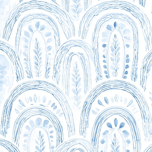 Peel and Stick Wallpaper Hand Painted Blue Watercolor Arch Botanical Motifs Wall Mural 23.6in x 9.8ft Self Adhesive Removable Wall Paper Renter Friendly Wallpaper for Nursery Bedroom Cabinets