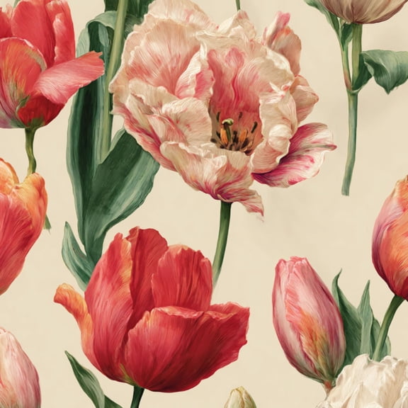 Peel and Stick Wallpaper Hand Painted Tulips Bloom Vintage Art Print Wall Mural 17.7in x 9.8ft Self Adhesive Removable Renter Friendly Wall Paper Decor for Walls Cabinets Home
