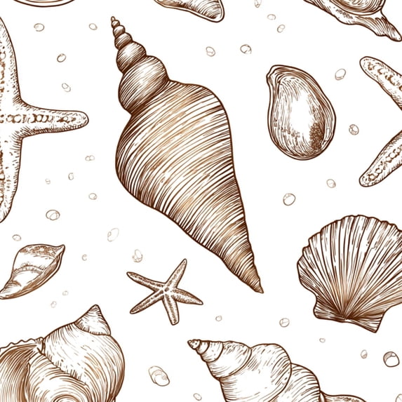 Peel and Stick Wallpaper Hand drawn Seashells Starfish Vintage Style 17.7in x 118in Contact Paper Removable Self Adhesive Wall Mural Wall Decor for Bedroom Kitchen Cabinets
