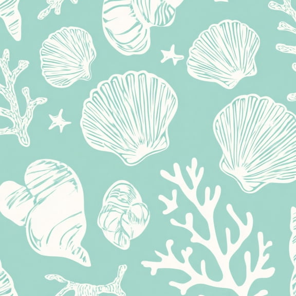 Peel and Stick Wallpaper Hand drawn Shell Coral Teal 17.7in x 118in Contact Paper Removable Self Adhesive Wall Mural Wall Decor for Bedroom Kitchen Cabinets