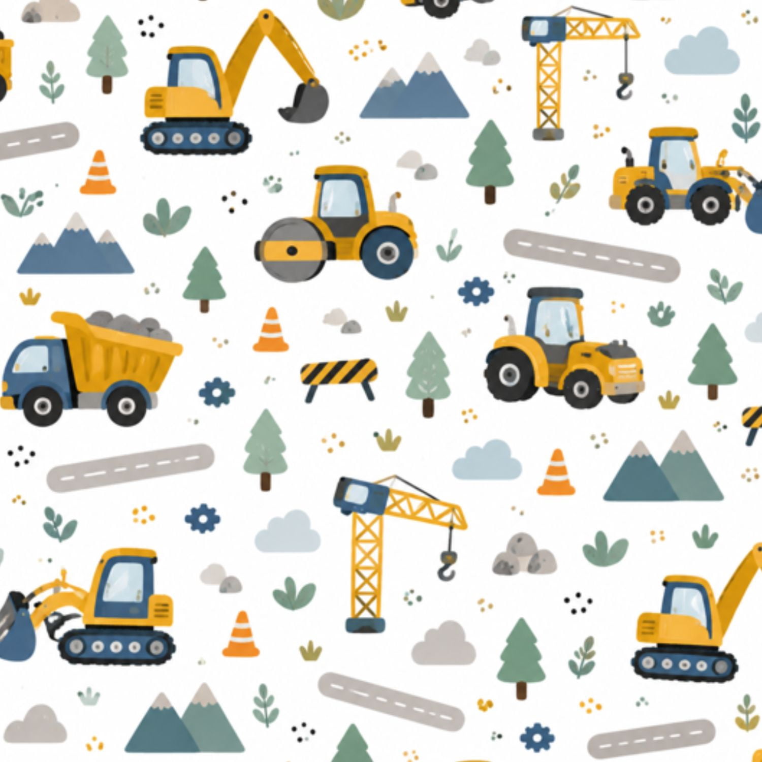 Peel and Stick Wallpaper Hand drawn cute cars Truck tractor cargo crane ...
