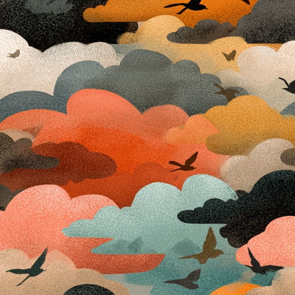 Peel and Stick Wallpaper Hand painted Retro Clouds Swallows Muted Colors Wall Paper 23.6in x 9.8ft Self Adhesive Removable Renter Friendly Wallpaper for Nursery Bedroom Cabinets