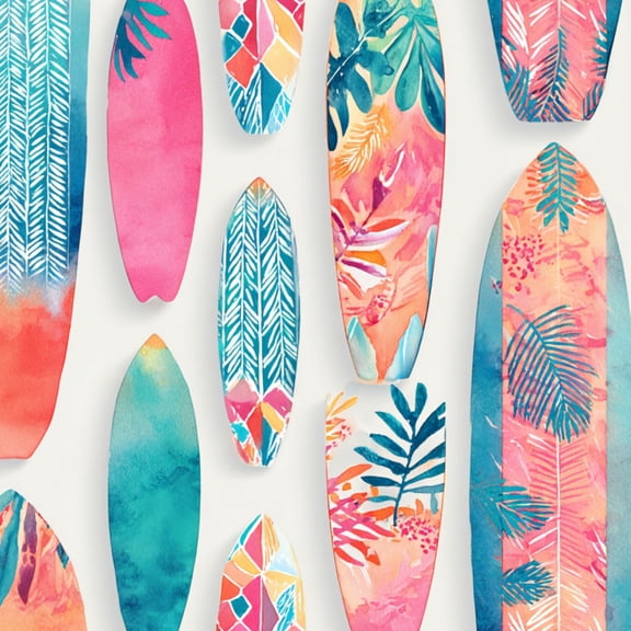 Peel and Stick Wallpaper Hawaii Colorful Surfboards Tropical Patterns Bright Wall Mural 17.7in x 9.8ft Self Adhesive Removable Wall Paper Renter Friendly Wallpaper for Nursery Bedroom Cabinets