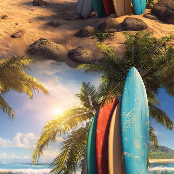 Peel and Stick Wallpaper Hawaii Surfboards Tropical Beach Palm Trees Sunset View Wall Mural 17.7in x 9.8ft Self Adhesive Removable Wall Paper Renter Friendly Wallpaper for Nursery Bedroom Cabinets