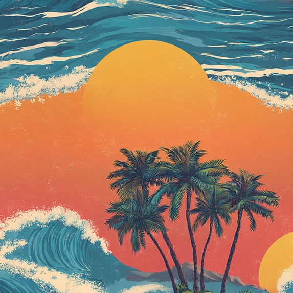 Peel and Stick Wallpaper Hawaii Tropical Island Palm Trees Waves under Sunset Wall Mural 23.6in x 9.8ft Self Adhesive Removable Wall Paper Renter Friendly Wallpaper for Nursery Bedroom Cabinets