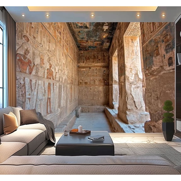 Peel and Stick Wallpaper Hieroglyphic carvings an ancient egyptian temple room wall Modern Art Wall Mural Decor Self Adhesive and Removable 100in x 144in