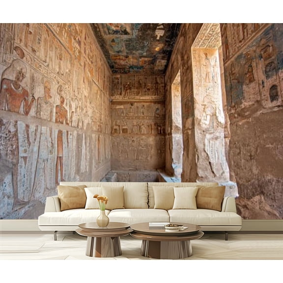 Peel and Stick Wallpaper Hieroglyphic carvings an ancient egyptian temple room wall Modern Art Wall Mural Decor Self Adhesive and Removable 69in x 98in