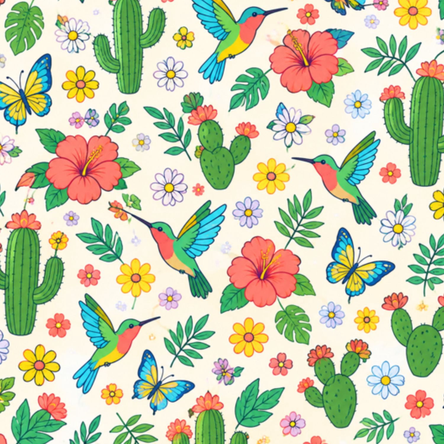 Stickman Humming Peel and Stick Wallpaper Hummingbirds Cactus Floral Tropical Garden ...
