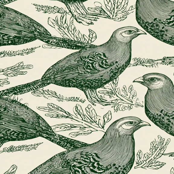 Peel and Stick Wallpaper Hunting Wildlife Vintage Pheasant Botanical Leaves Green Wall Mural 23.6in x 9.8ft Self Adhesive Removable Wall Paper Renter Friendly Wallpaper for Nursery Bedroom Cabinets