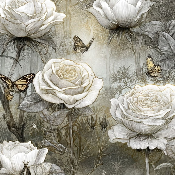 Peel and Stick Wallpaper Hyper Detailed Floral Engraving Romantic Garden Aesthetic Roses 23.6in x 9.8ft Self Adhesive Boho Botanical Wall Paper Removable Floral Contact Paper for Cabinets Wall Decor