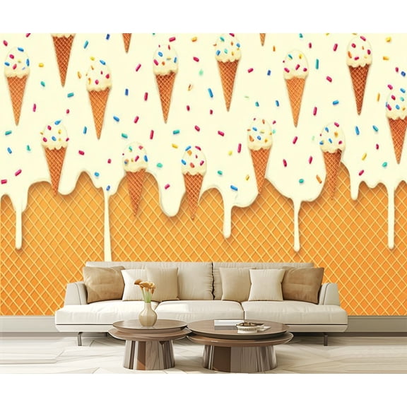 Peel and Stick Wallpaper Ice Cream Cone Dripping White Glaze Wafer Texture Abstract Food Sweet Modern Art Wall Mural Decor Self Adhesive and Removable 69in x 98in