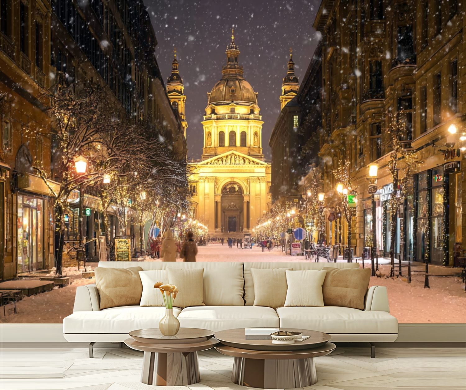Photo inspiration: Visual Reference: Peel And Stick Wallpaper Illuminated Cityscape Zrinyi Street Budapest