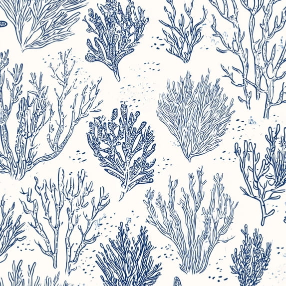 Peel and Stick Wallpaper Indigo Coral Starfish Seamless Ocean Botanical Wall Mural 17.7in x 9.8ft Self Adhesive Removable Wall Paper Renter Friendly Wallpaper for Nursery Bedroom Cabinets