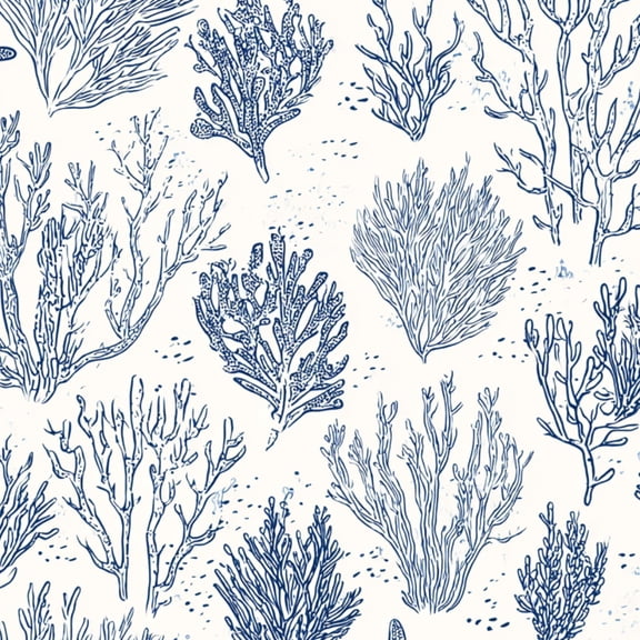 Peel and Stick Wallpaper Indigo Coral Starfish Seamless Ocean Botanical Wall Mural 23.6in x 9.8ft Self Adhesive Removable Wall Paper Renter Friendly Wallpaper for Nursery Bedroom Cabinets