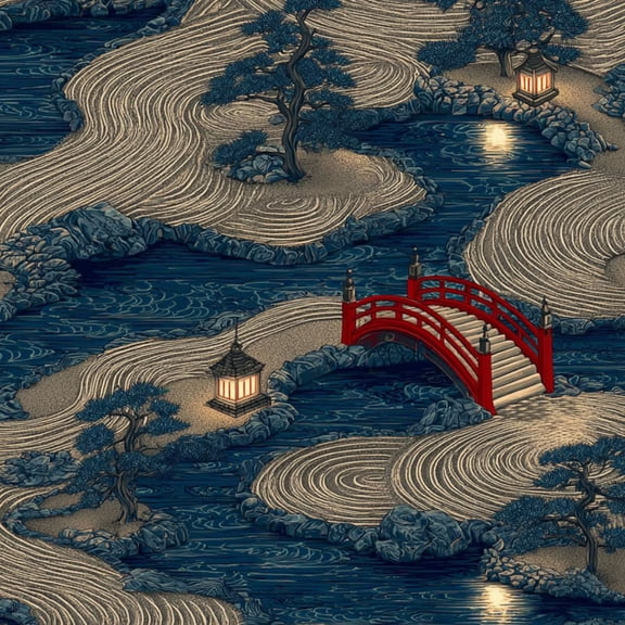 Peel and Stick Wallpaper Japanese Zen Garden Art Print Bonsai Bridge Wall Paper 17.7in x 9.8ft Self Adhesive Waterproof Removable Boho Contact Paper for Bedroom Bathroom Shelves Cabinet
