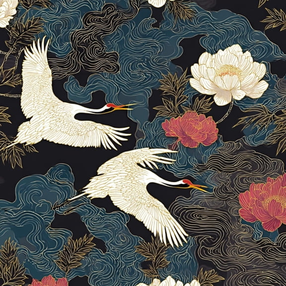 Peel and Stick Wallpaper Japanese seamless crane birds elements Asian oriental Wall Mural 23.6in x 9.8ft Self Adhesive Removable Wall Paper Renter Friendly Wallpaper for Nursery Bedroom Cabinets