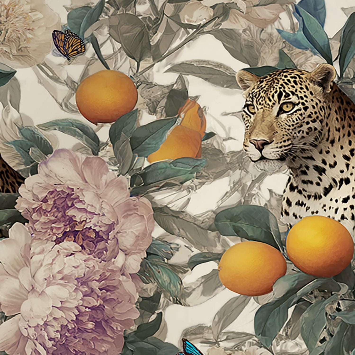 Peel and Stick Wallpaper Leopard Butterfly Floral Oranges Peonies Wall Mural 23.6in x 9.8ft Self Adhesive Removable Wall Paper Renter Friendly Wallpaper for Nursery Bedroom Cabinets