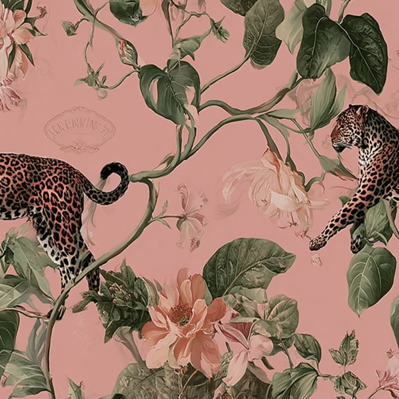 Peel and Stick Wallpaper Leopard Floral Botanical Soft Pink Wall Mural 17.7in x 9.8ft Self Adhesive Removable Wall Paper Renter Friendly Wallpaper for Nursery Bedroom Cabinets
