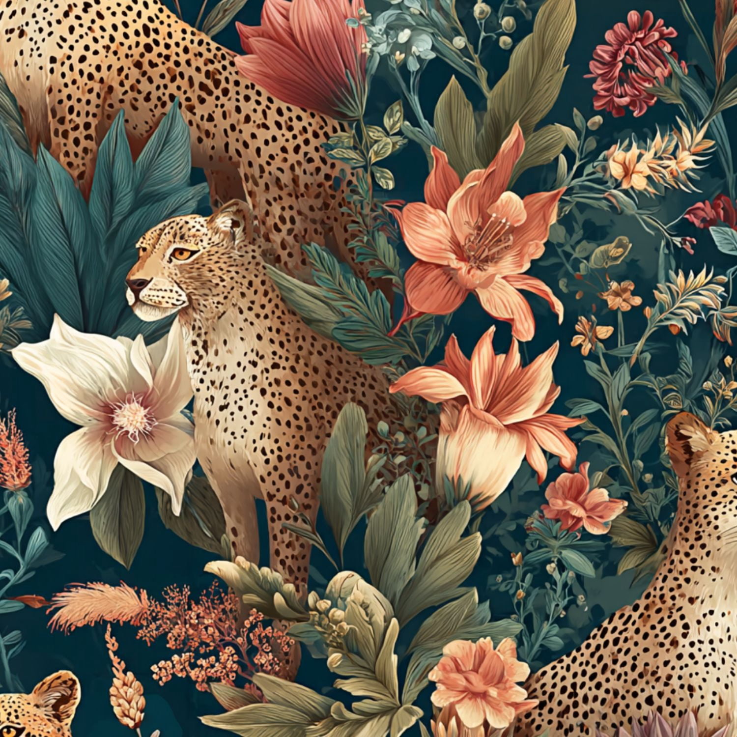 Peel and Stick Wallpaper Leopard Floral Tropical Leaves Vibrant Flowers ...